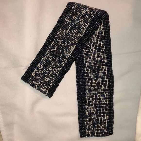 Navy White Custom Made Beaded Pull On Elastic Belt - Picture 2 of 6